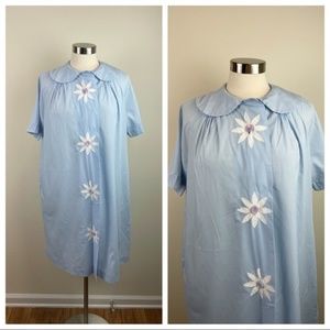 Vintage Handmade Blue White Floral Button Up Night Gown Women